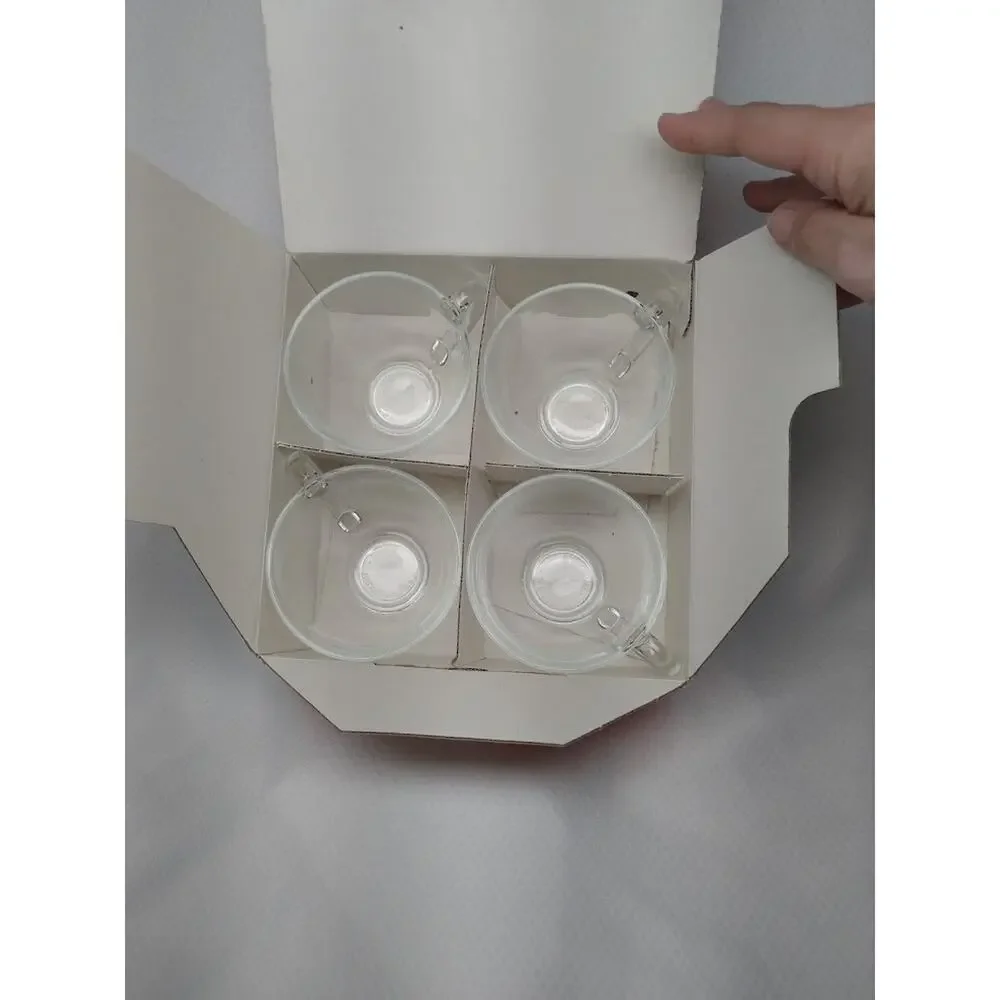 Arcoroc J.G. Durand Cristelle Clear Glass Tea Cups Set 4 New In Box 1980s